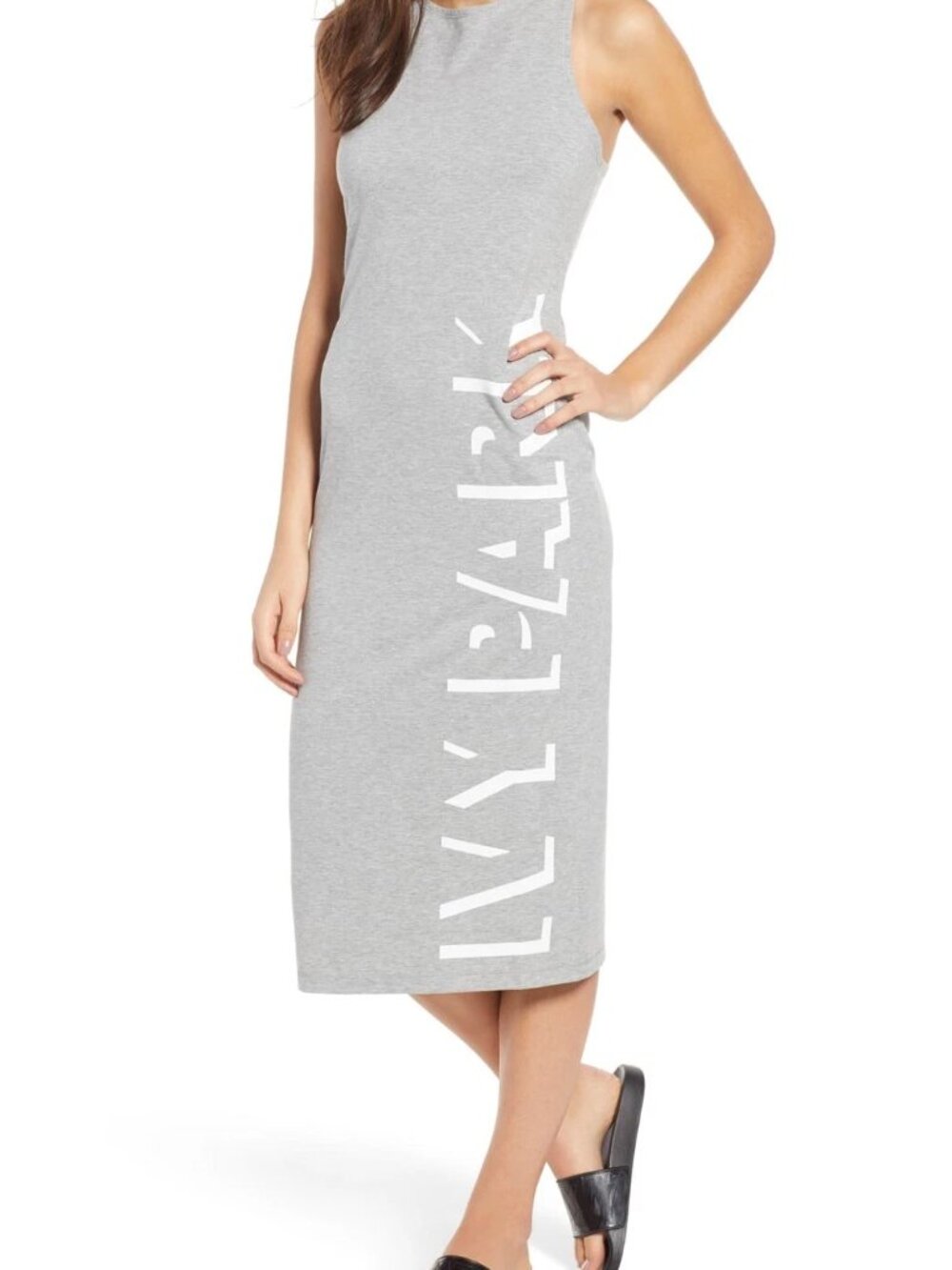 Ivy Park Back Slit Shadow Logo Midi Tank Dress Grey XL NWT